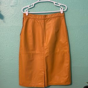 Elegant Vintage Golden Sunflower Yellow Leather Pencil Skirt